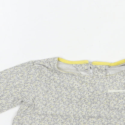 NEXT Baby Grey Floral Cotton Basic T-Shirt Size 12-18 Months Crew Neck Button