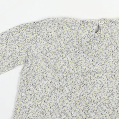 NEXT Baby Grey Floral Cotton Basic T-Shirt Size 12-18 Months Crew Neck Button