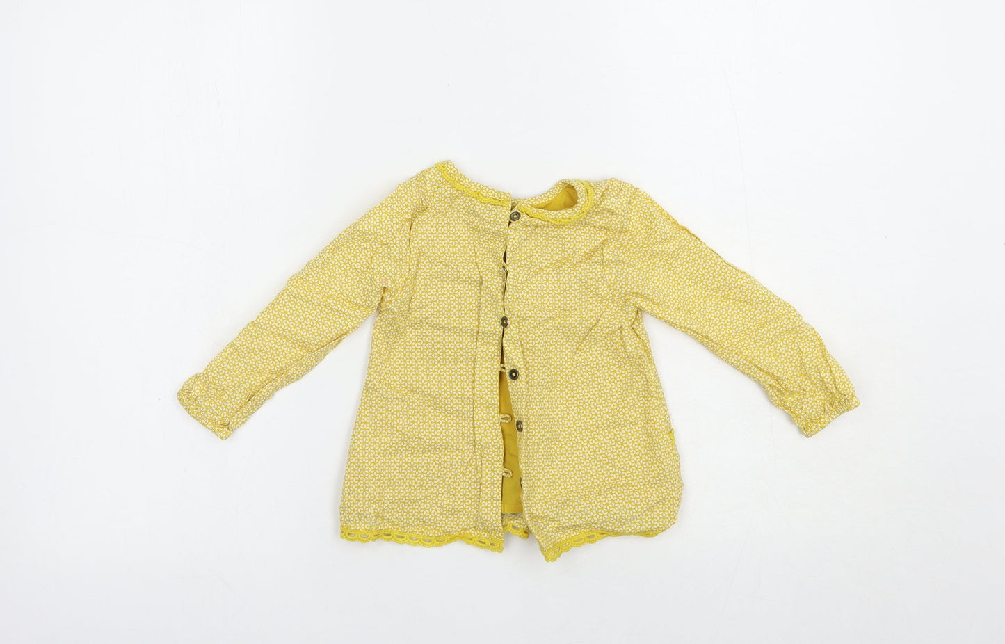 NEXT Baby Yellow Geometric Cotton Basic Button-Up Size 18-24 Months Round Neck Button