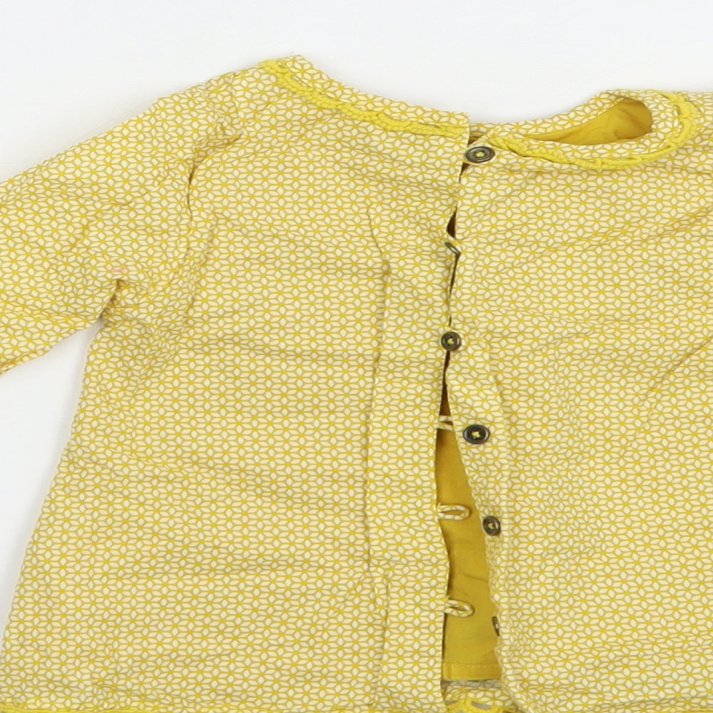 NEXT Baby Yellow Geometric Cotton Basic Button-Up Size 18-24 Months Round Neck Button