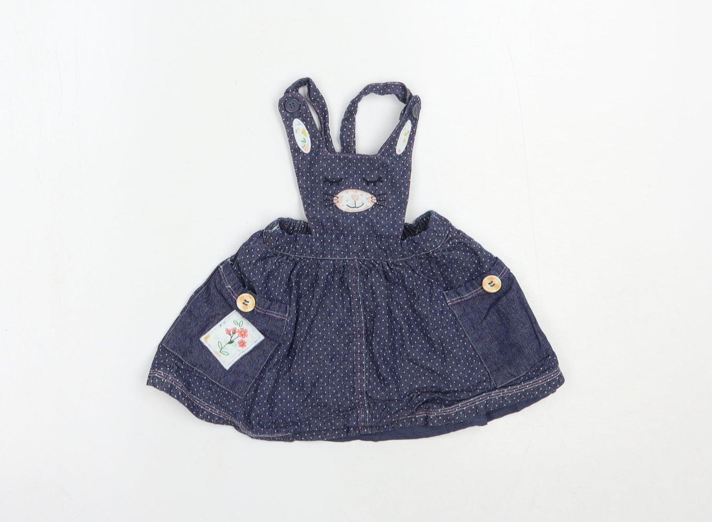 Nutmeg Baby Blue Polka Dot Polyester Pinafore/Dungaree Dress  Size 3-6 Months  Square Neck Button