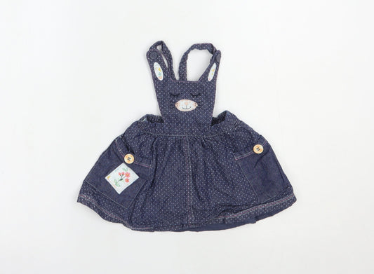 Nutmeg Baby Blue Polka Dot Polyester Pinafore/Dungaree Dress Size 3-6 Months Square Neck Button