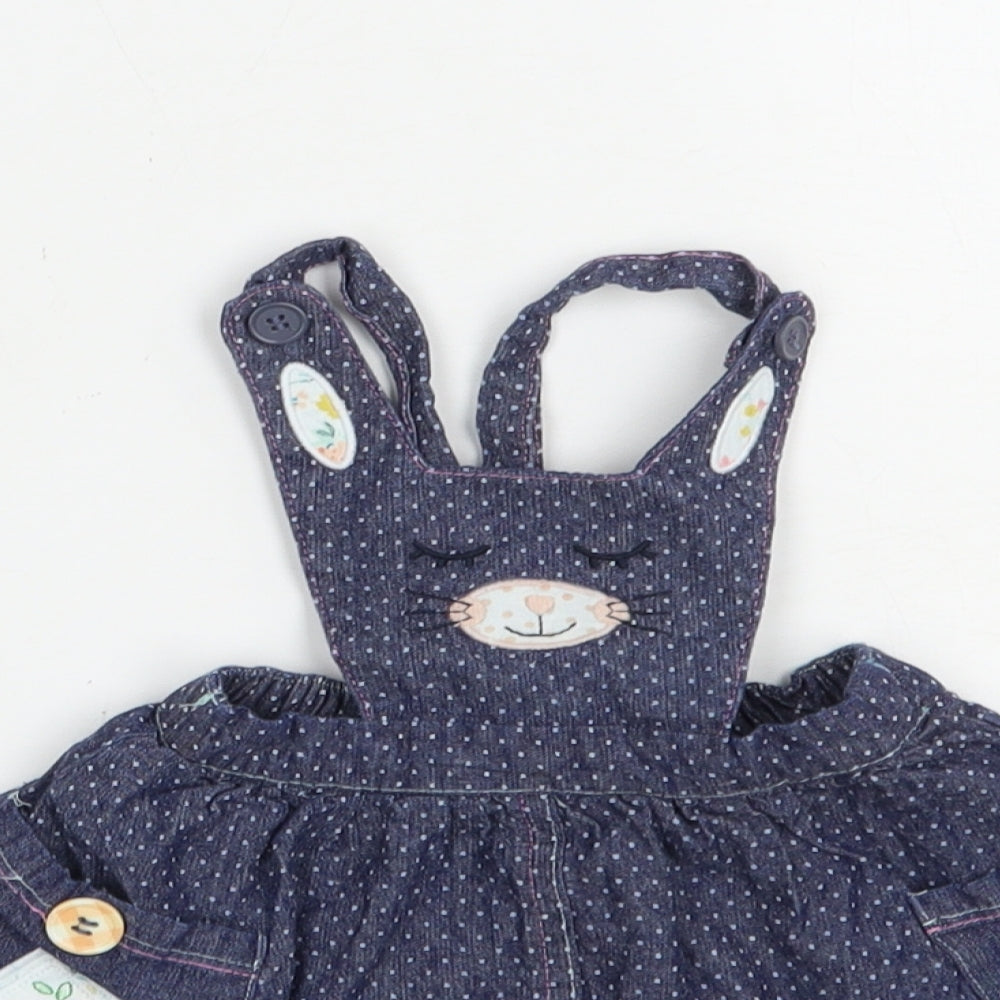 Nutmeg Baby Blue Polka Dot Polyester Pinafore/Dungaree Dress  Size 3-6 Months  Square Neck Button