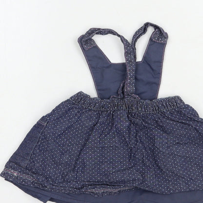 Nutmeg Baby Blue Polka Dot Polyester Pinafore/Dungaree Dress  Size 3-6 Months  Square Neck Button