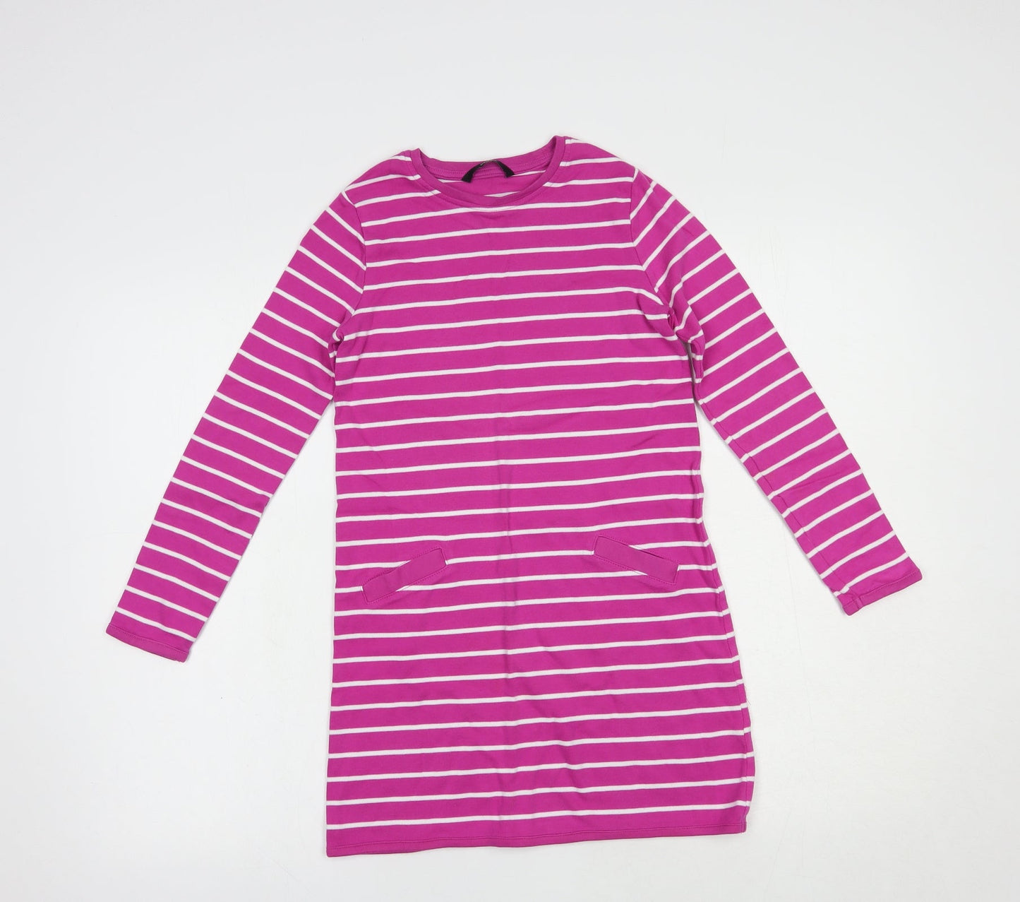George Girls Pink Striped Cotton Tunic T-Shirt Size 9-10 Years Crew Neck Pullover