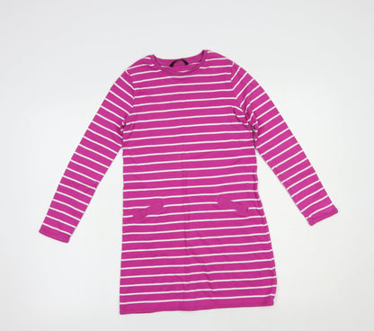 George Girls Pink Striped Cotton Tunic T-Shirt Size 9-10 Years Crew Neck Pullover