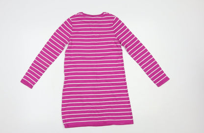George Girls Pink Striped Cotton Tunic T-Shirt Size 9-10 Years Crew Neck Pullover
