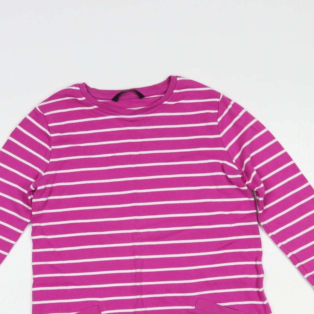 George Girls Pink Striped Cotton Tunic T-Shirt Size 9-10 Years Crew Neck Pullover