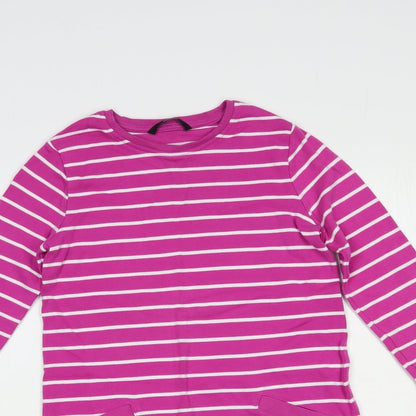 George Girls Pink Striped Cotton Tunic T-Shirt Size 9-10 Years Crew Neck Pullover