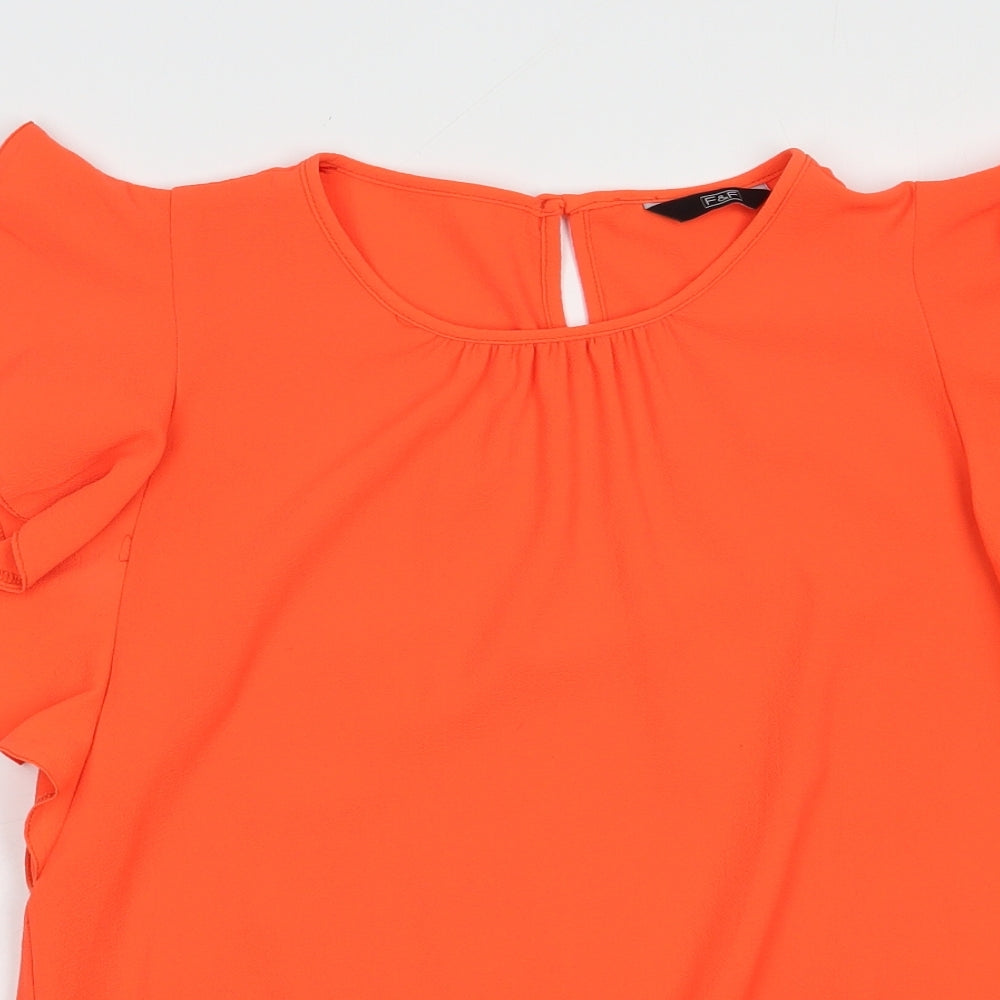 F&F Womens Orange  Polyester Basic Blouse Size 10 Round Neck