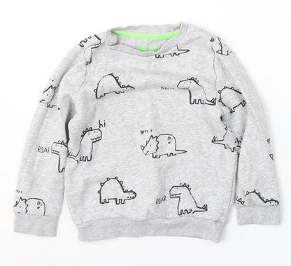 F&F Girls Grey Geometric Cotton Pullover Sweatshirt Size 6-7 Years