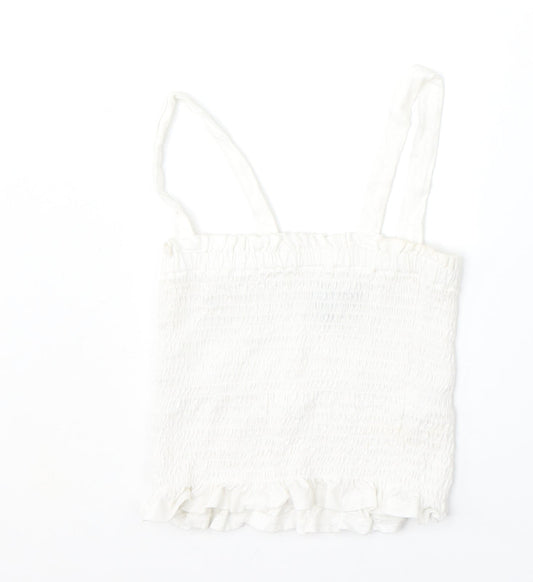 Primark Womens White  Cotton Camisole Tank Size 2XS Square Neck
