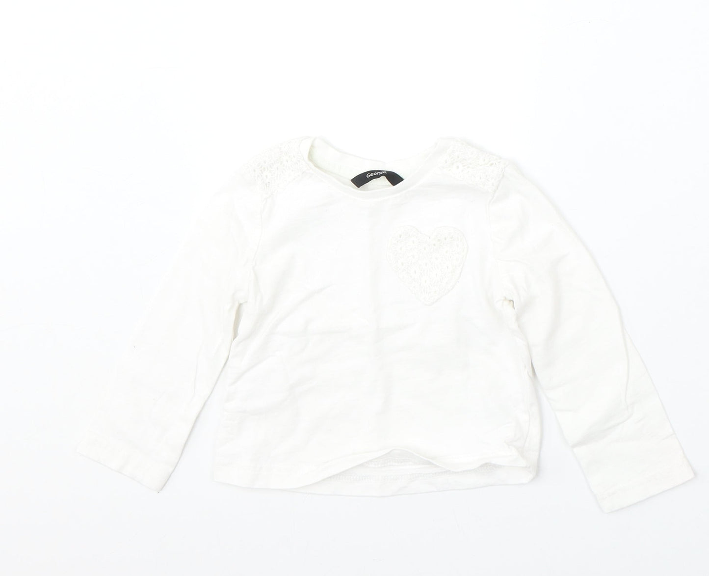 George Girls White  Cotton Basic T-Shirt Size 18-24 Months Round Neck