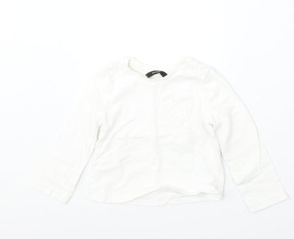 George Girls White  Cotton Basic T-Shirt Size 18-24 Months Round Neck