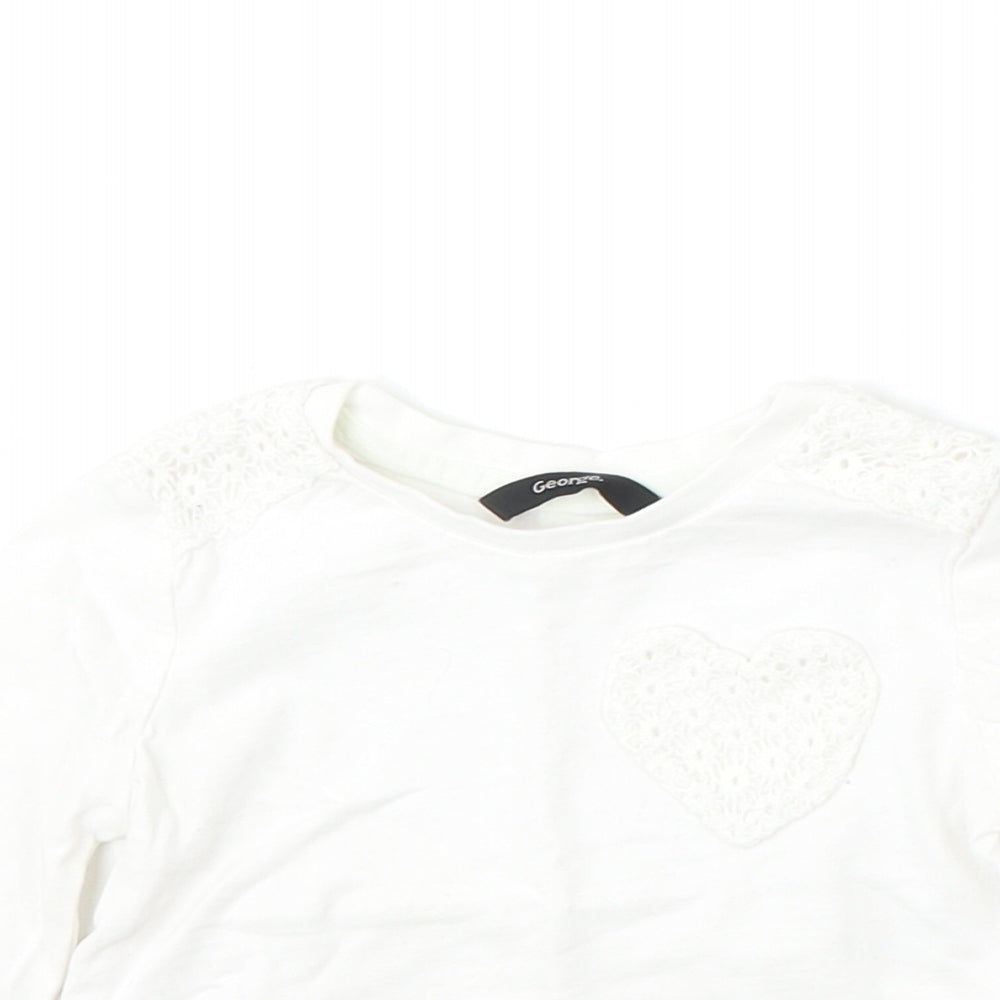 George Girls White  Cotton Basic T-Shirt Size 18-24 Months Round Neck