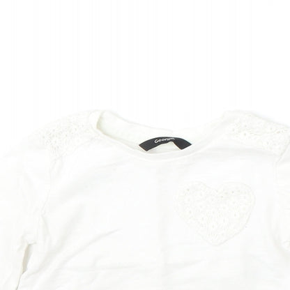 George Girls White  Cotton Basic T-Shirt Size 18-24 Months Round Neck