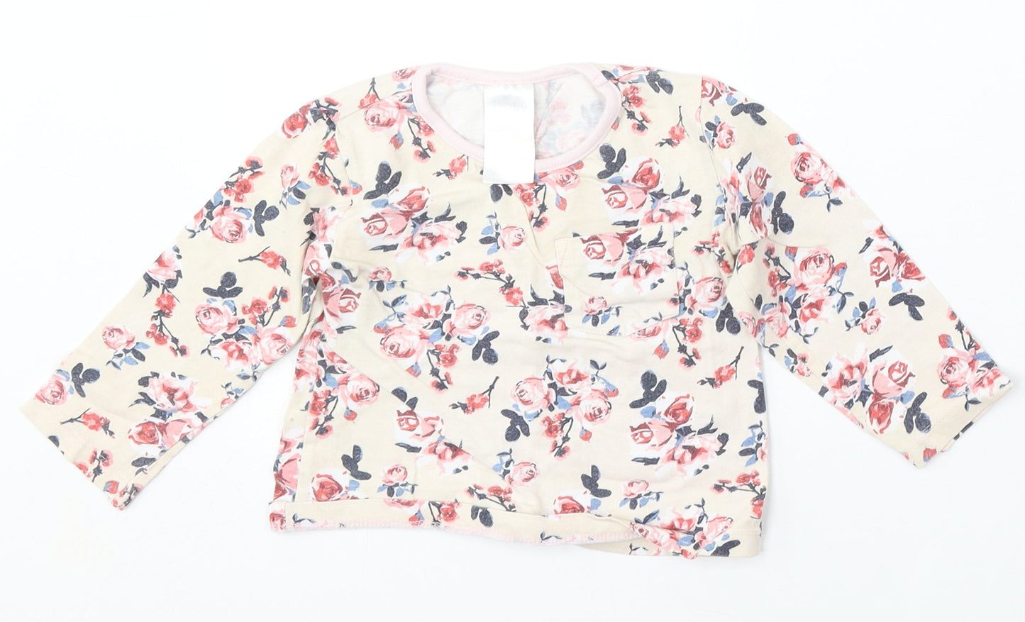 Baby Girls Beige Floral Polyester Basic T-Shirt Size 12-18 Months Round Neck