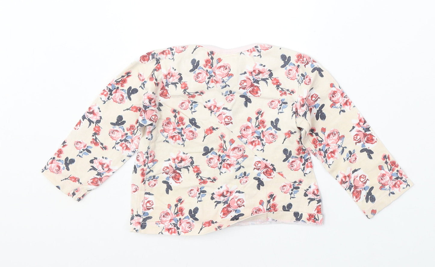 Baby Girls Beige Floral Polyester Basic T-Shirt Size 12-18 Months Round Neck