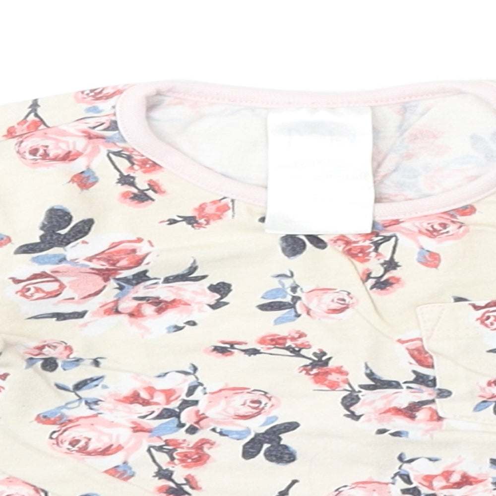 Baby Girls Beige Floral Polyester Basic T-Shirt Size 12-18 Months Round Neck