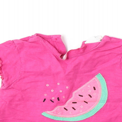 Mini Club Girls Pink  Cotton Basic T-Shirt Size 18-24 Months Round Neck