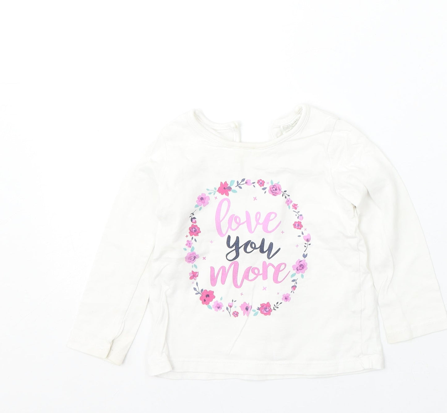F&F Girls White  Cotton Basic T-Shirt Size 12-18 Months Round Neck