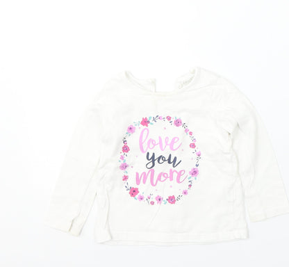 F&F Girls White  Cotton Basic T-Shirt Size 12-18 Months Round Neck