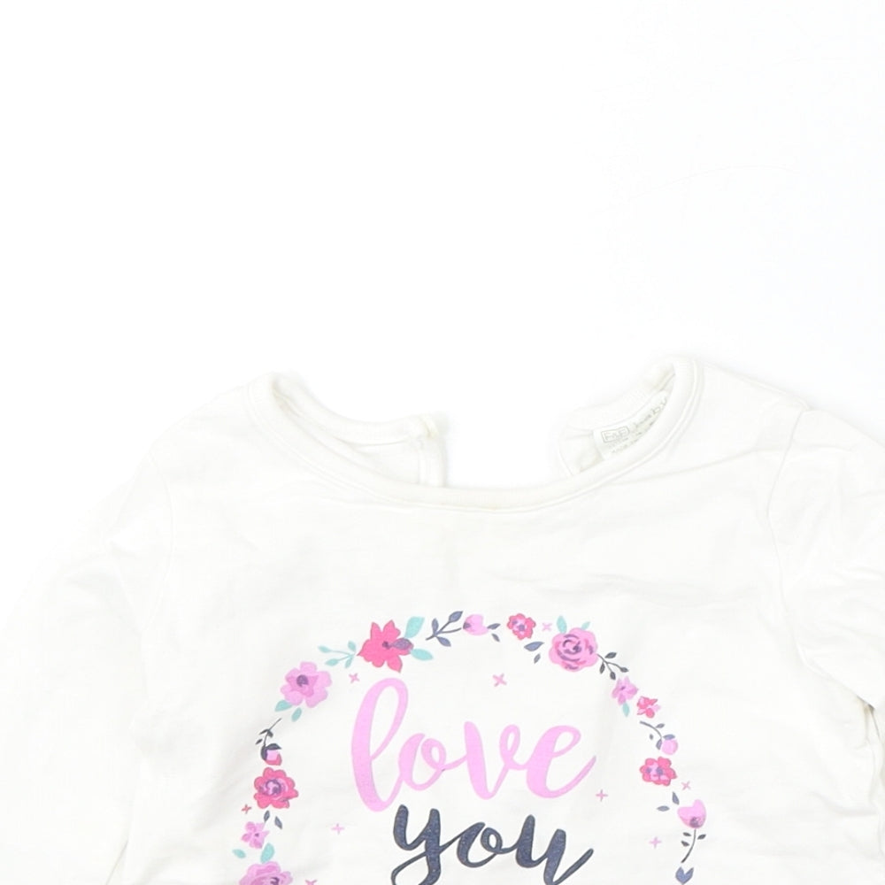 F&F Girls White  Cotton Basic T-Shirt Size 12-18 Months Round Neck