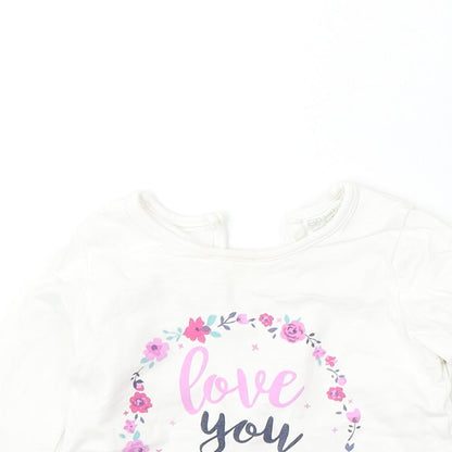 F&F Girls White  Cotton Basic T-Shirt Size 12-18 Months Round Neck