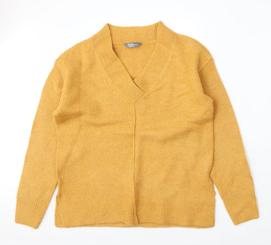 Nutmeg Womens Yellow V-Neck  Acrylic Pullover Jumper Size 8