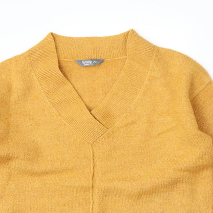 Nutmeg Womens Yellow V-Neck  Acrylic Pullover Jumper Size 8