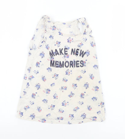 H&M Girls Multicoloured Floral Cotton Basic Tank Size 6 Years Round Neck  - Slogan 6-8