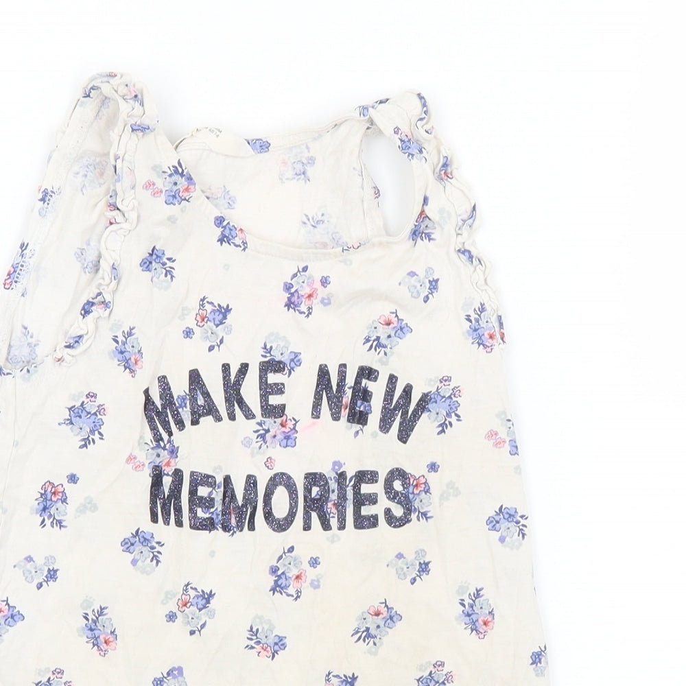 H&M Girls Multicoloured Floral Cotton Basic Tank Size 6 Years Round Neck  - Slogan 6-8
