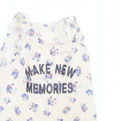 H&M Girls Multicoloured Floral Cotton Basic Tank Size 6 Years Round Neck  - Slogan 6-8