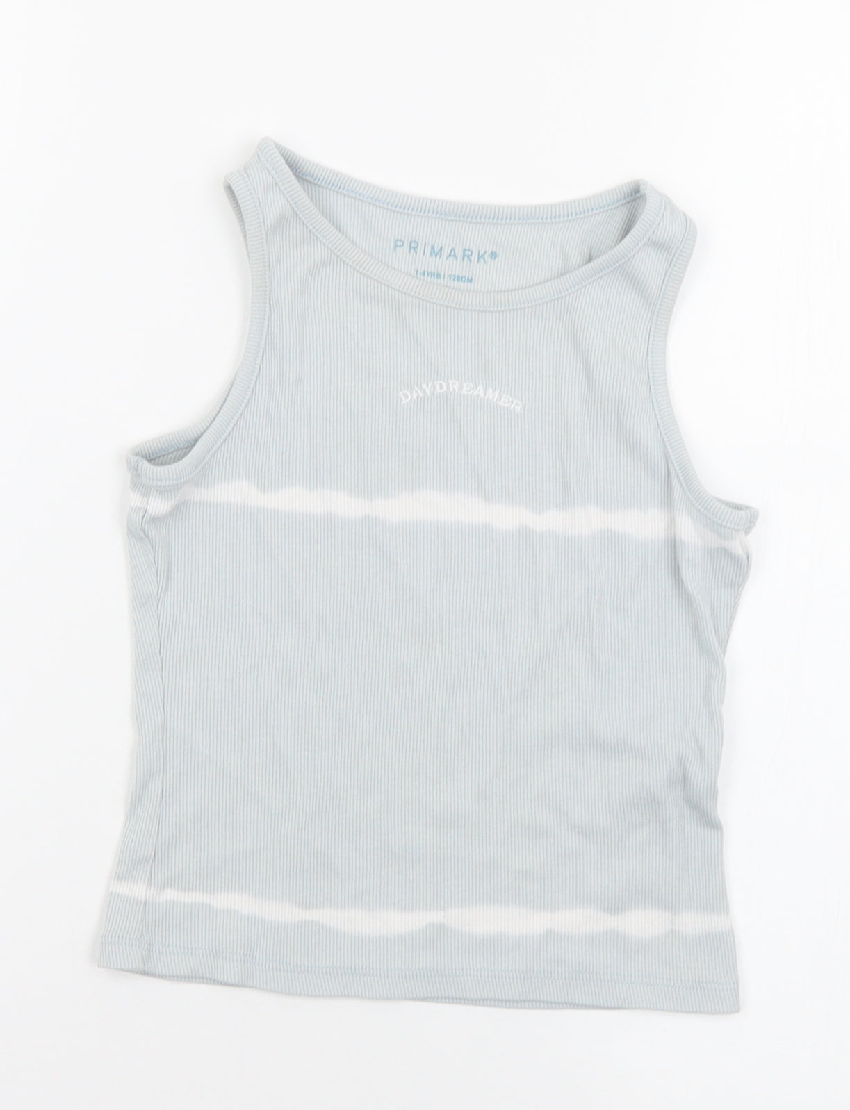 Primark Girls Blue  Cotton Basic Tank Size 7-8 Years Round Neck  - Day dreamer
