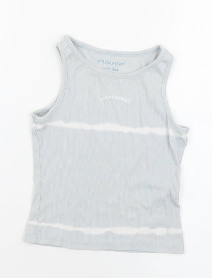 Primark Girls Blue  Cotton Basic Tank Size 7-8 Years Round Neck  - Day dreamer