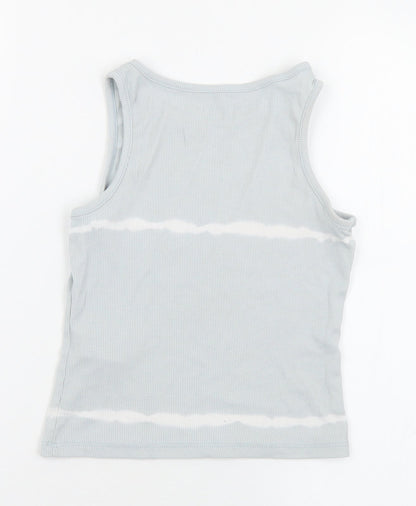 Primark Girls Blue  Cotton Basic Tank Size 7-8 Years Round Neck  - Day dreamer