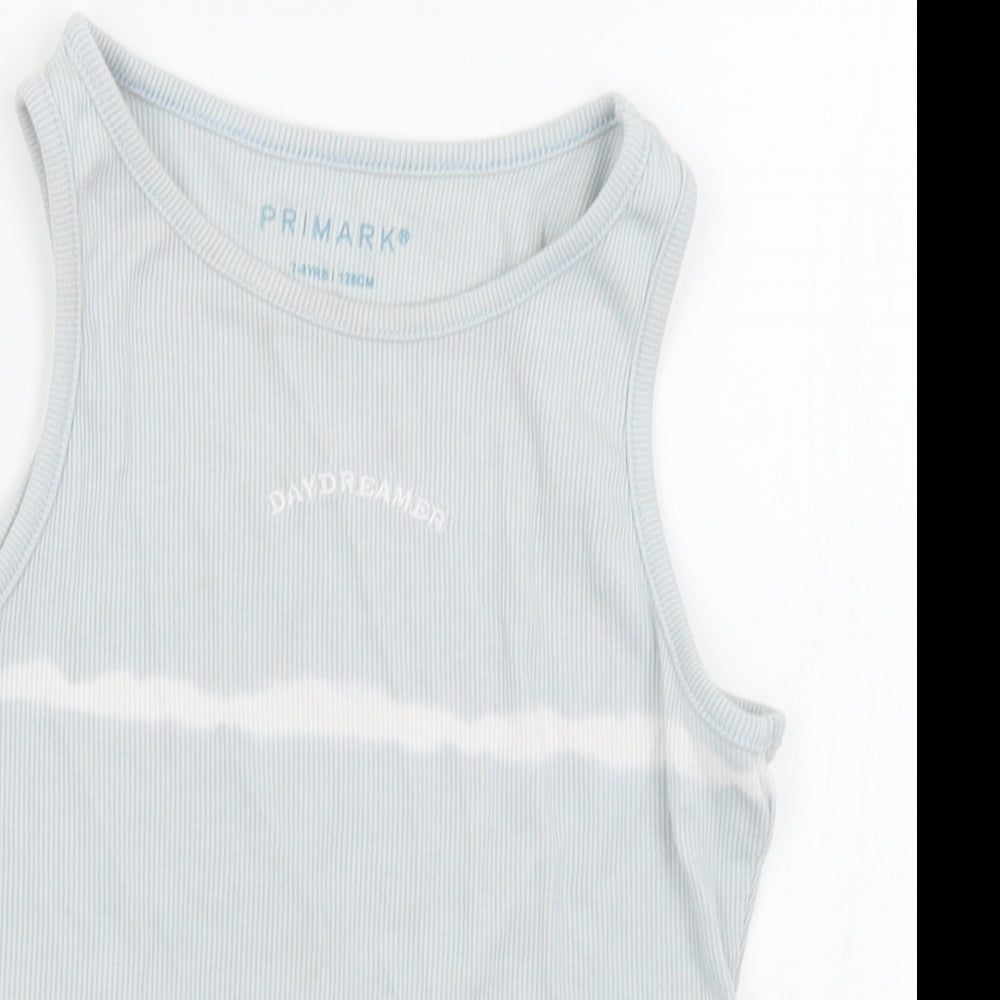 Primark Girls Blue  Cotton Basic Tank Size 7-8 Years Round Neck  - Day dreamer
