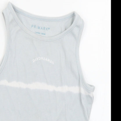 Primark Girls Blue  Cotton Basic Tank Size 7-8 Years Round Neck  - Day dreamer