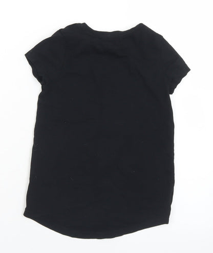 George Girls Black  Cotton Basic T-Shirt Size 4-5 Years Crew Neck  - Pudsey