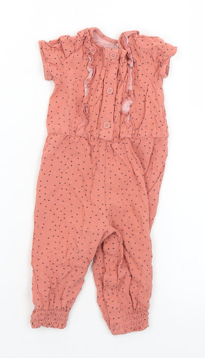 Primark  Orange Polka Dot Viscose Jumpsuit Outfit/Set Size 6-9 Months  Button