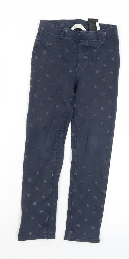 H&M Girls Blue Polka Dot Cotton Jegging Trousers Size 10-11 Years  Regular
