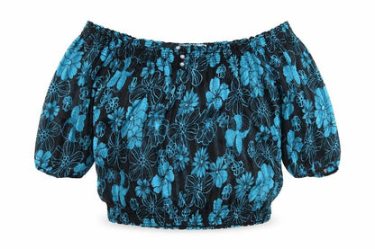 Misra Womens Black Floral Polyester Basic Blouse Size S Off the Shoulder