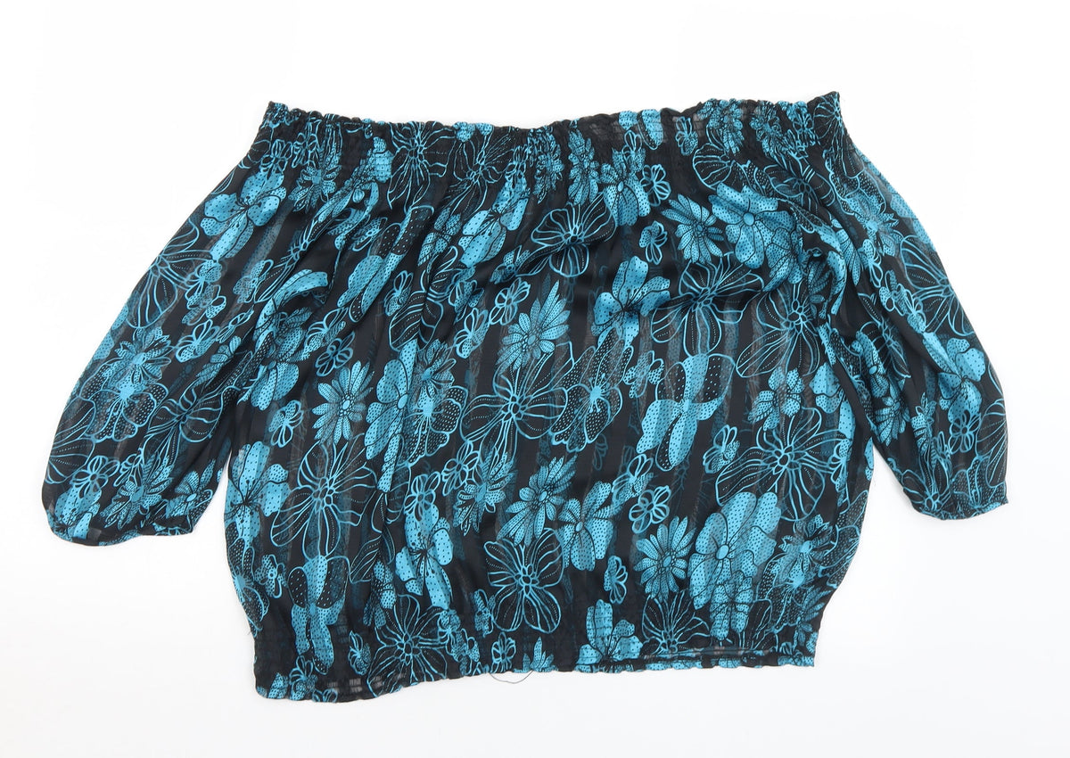 Misra Womens Black Floral Polyester Basic Blouse Size S Off the Shoulder