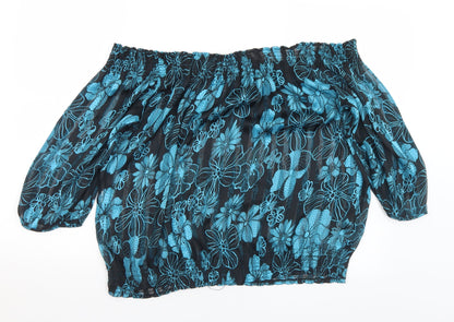 Misra Womens Black Floral Polyester Basic Blouse Size S Off the Shoulder