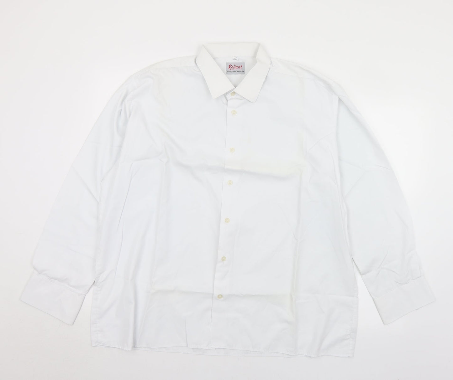 Reliant Mens White  Polyester  Button-Up Size 17.5 Collared Button