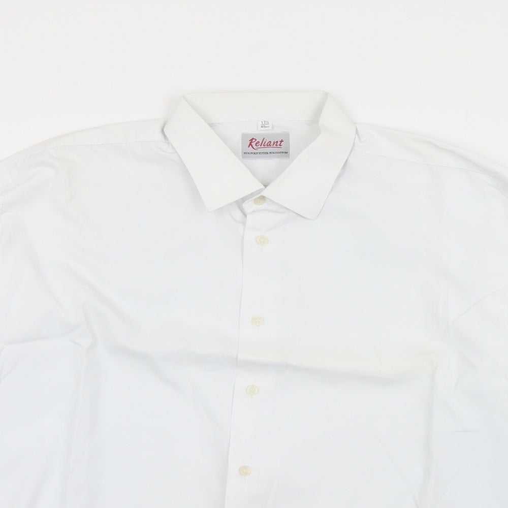 Reliant Mens White  Polyester  Button-Up Size 17.5 Collared Button