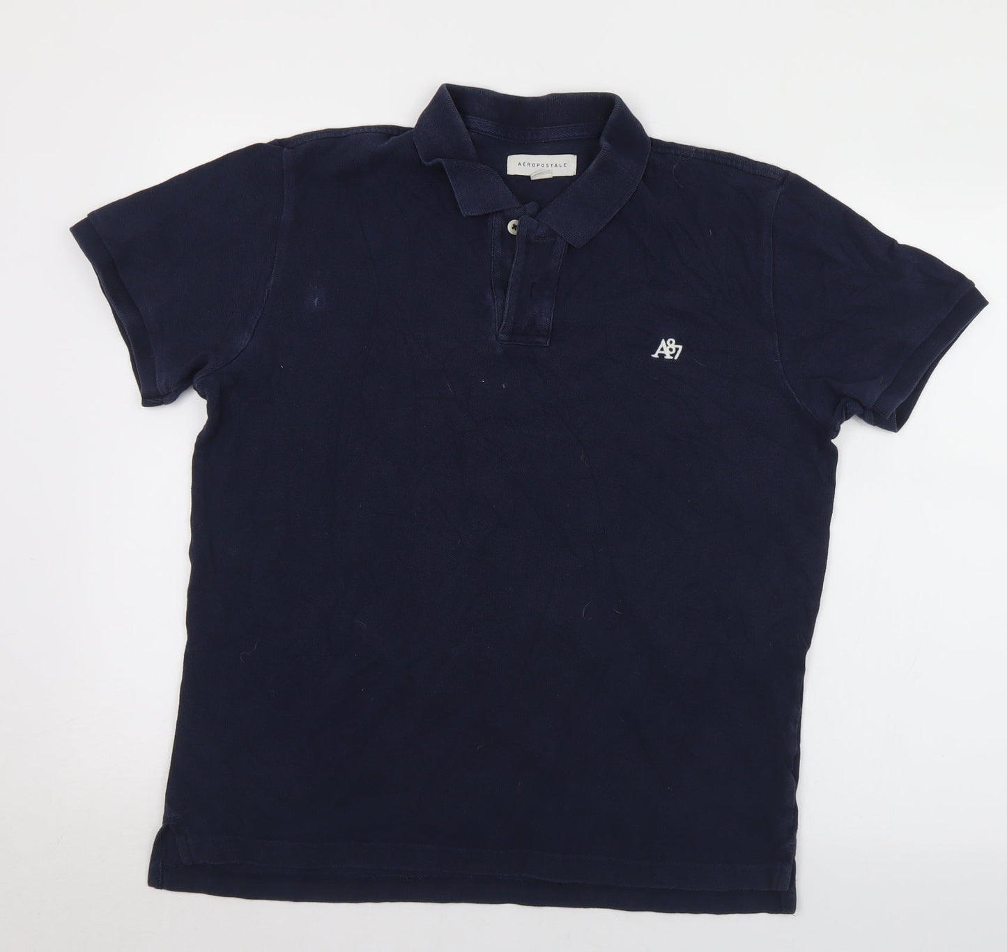 Areopostale Mens Blue  Cotton  Polo Size L Collared Button