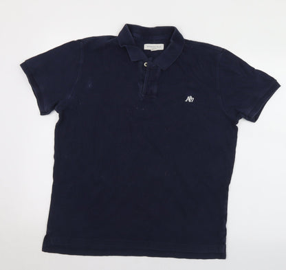 Areopostale Mens Blue  Cotton  Polo Size L Collared Button