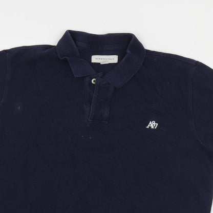 Areopostale Mens Blue  Cotton  Polo Size L Collared Button