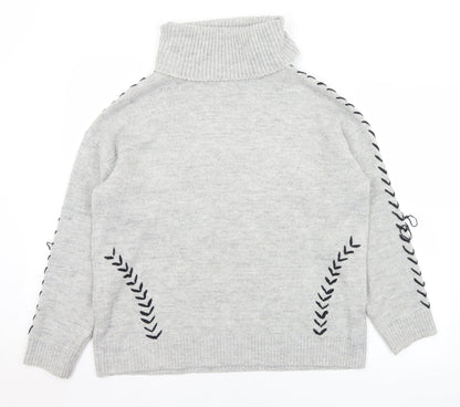 Dorothy Perkins Womens Grey Roll Neck  Acrylic Pullover Jumper Size 12